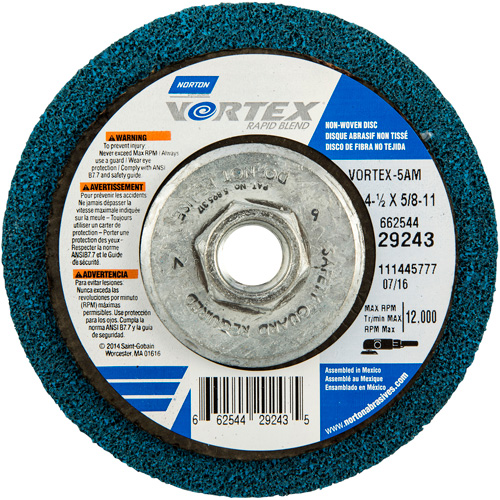 Vortex Rapid Blend Non-Woven Depressed Center Abrasive Disc, 4-1/2" Dia., 100-120 Grit, Aluminum Oxide Helyx Safety & Industrial Supplies
