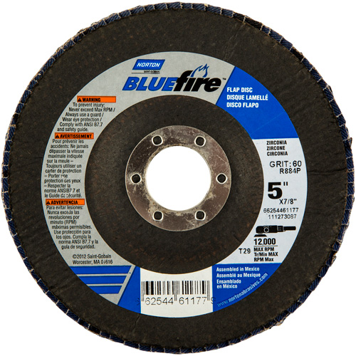 BlueFire Flap Disc, 5" x 7/8", Type 29, 36 Grit, Zirconia Alumina Helyx Safety & Industrial Supplies