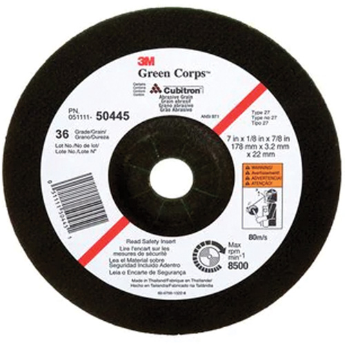 Green Corps Depressed Centre Wheel, 7" x 1/8", 7/8" Arbor, Ceramic, Type 27 Helyx Safety & Industrial Supplies