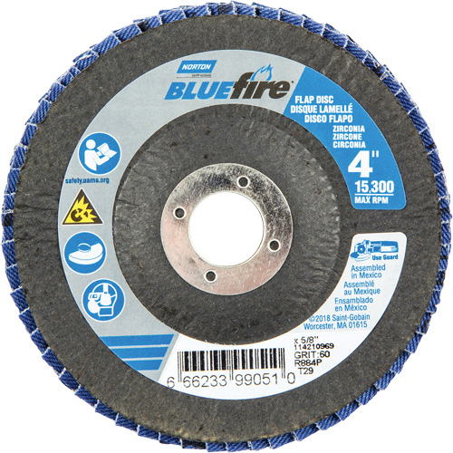 R884P BlueFire&reg; Conical Flap Disc, 4" x 5/8", Type 29, P60 Grit, Zirconia Alumina Helyx Safety & Industrial Supplies