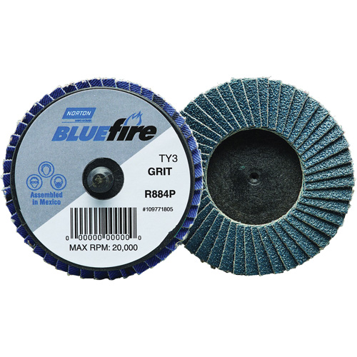 BlueFire&reg; R884P Plastic Flat Mini Flap Disc, 2" x Type 27, P80 Grit, Zirconia Alumina Helyx Safety & Industrial Supplies