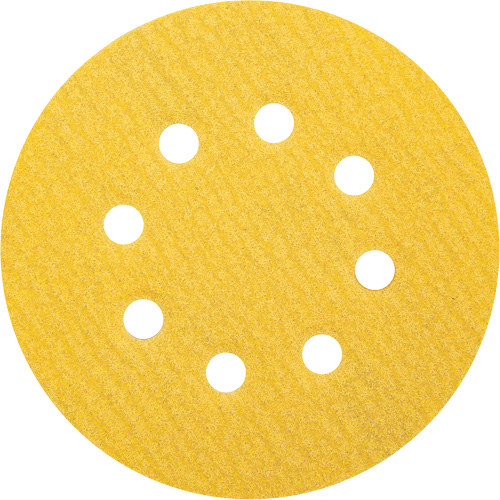 Disque de ponçage en papier H&L Gold Reserve A296 avec trous d'aspiration, dia 5", Grain 120, Oxyde d'aluminium, Poids C Helyx Safety & Industrial Supplies