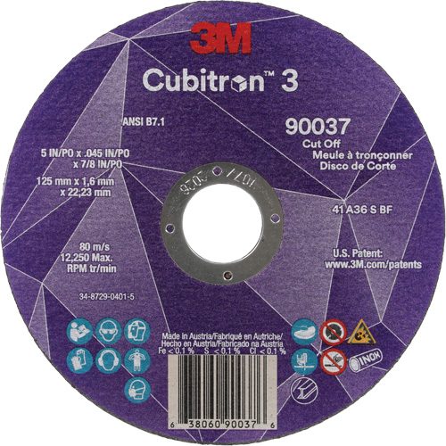 Cubitron 3 Cut-Off Wheel, 5" x 0.045", 7/8" Arbor, Type 1, Ceramic, 12250 RPM Helyx Safety & Industrial Supplies