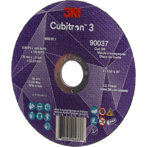 Cubitron 3 Cut-Off Wheel, 5" x 0.045", 7/8" Arbor, Type 1, Ceramic, 12250 RPM Helyx Safety & Industrial Supplies