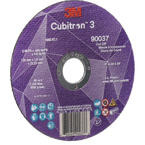 Cubitron 3 Cut-Off Wheel, 5" x 0.045", 7/8" Arbor, Type 1, Ceramic, 12250 RPM Helyx Safety & Industrial Supplies