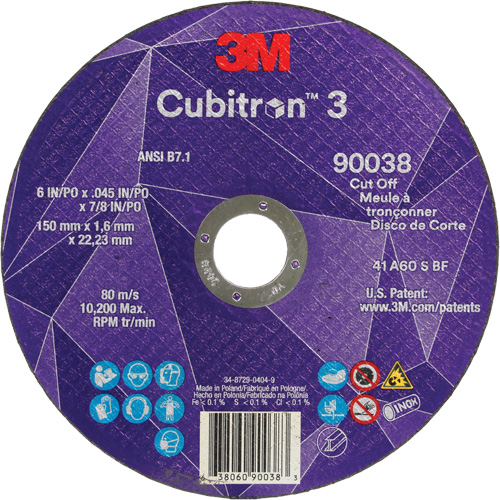 Meule &agrave; tronçonner Cubitron 3, 6" x 0,045", Type T27, C&eacute;ramique, 10 200 Tr/min Helyx Safety & Industrial Supplies