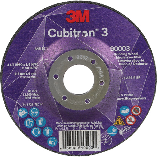 Cubitron 3 meule a moyeu d&eacute;port&eacute;, 4-1/2" x 1/4", Arbre 7/8", C&eacute;ramique, Type T27 Helyx Safety & Industrial Supplies