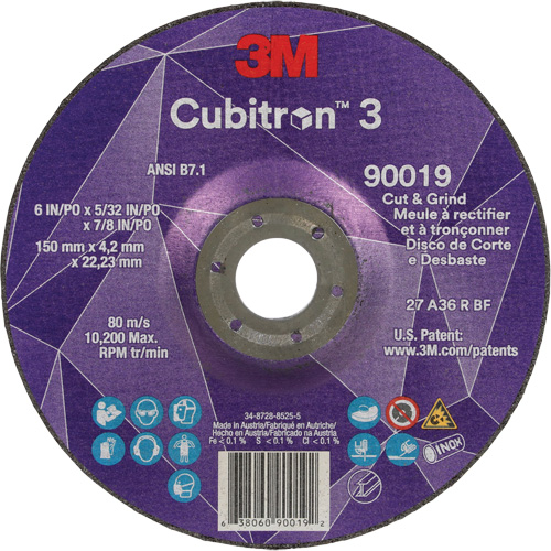 Cubitron 3 Cut & Grind Wheel, 6" x 5/32", 7/8" Arbor, Type T27, 36+ Grit, Ceramic Helyx Safety & Industrial Supplies