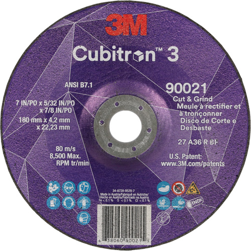 Cubitron 3 Cut & Grind Wheel, 7" x 5/32", 7/8" Arbor, Type T27, 36+ Grit, Ceramic Helyx Safety & Industrial Supplies