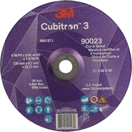 Meule &agrave; couper & tronçonner Cubitron 3, 9" x 5/32", Arbre de 7/8", Type T27, Grain de 36+, C&eacute;ramique Helyx Safety & Industrial Supplies