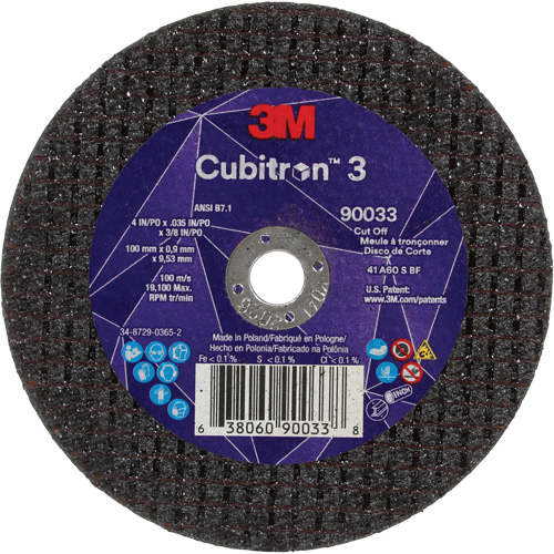 Cubitron 3 Cut-Off Wheel, 4" x 0.035", 3/8" Arbor, Type T1, Ceramic, 21000 RPM Helyx Safety & Industrial Supplies