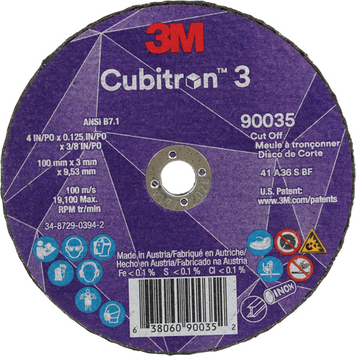 Meule &agrave; tronçonner Cubitron 3, 4" x 1/8", Arbre de 3/8", Type T1, C&eacute;ramique, 21000 Tr/min Helyx Safety & Industrial Supplies