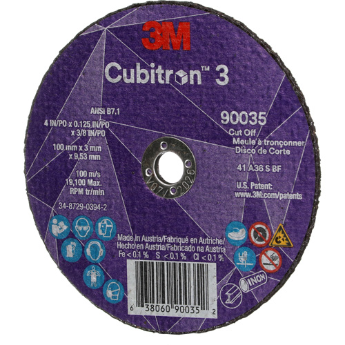 Meule &agrave; tronçonner Cubitron 3, 4" x 1/8", Arbre de 3/8", Type T1, C&eacute;ramique, 21000 Tr/min Helyx Safety & Industrial Supplies
