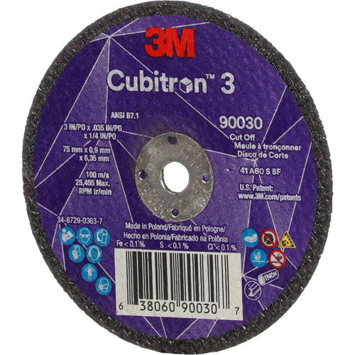 Cubitron 3 Cut-Off Wheel, 3" x 0.035", 1/4" Arbor, Type T1, Ceramic, 21000 RPM Helyx Safety & Industrial Supplies