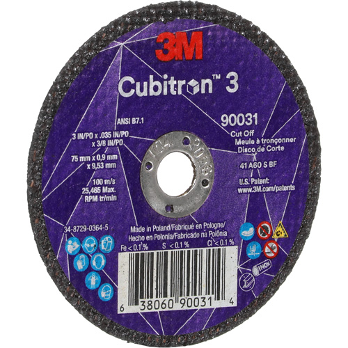 Cubitron 3 Cut-Off Wheel, 3" x 0.035", 3/8" Arbor, Type T1, Ceramic, 21000 RPM Helyx Safety & Industrial Supplies