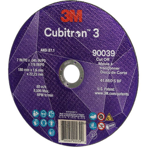 Cubitron 3 Cut-Off Wheel, 7" x 0.09", 7/8" Arbor, Type T27, Ceramic, 8500 RPM Helyx Safety & Industrial Supplies