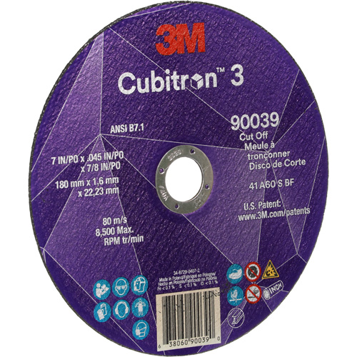 Cubitron 3 Cut-Off Wheel, 7" x 0.09", 7/8" Arbor, Type T27, Ceramic, 8500 RPM Helyx Safety & Industrial Supplies