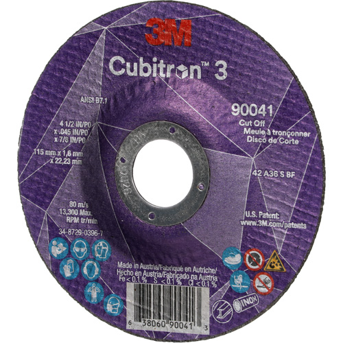 Meule &agrave; tronçonner Cubitron 3, 4-1/2" x 0,045", Arbre de 7/8", Type T27, C&eacute;ramique, 13 300 Tr/min Helyx Safety & Industrial Supplies