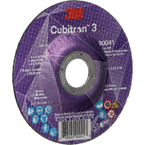 Meule &agrave; tronçonner Cubitron 3, 4-1/2" x 0,045", Arbre de 7/8", Type T27, C&eacute;ramique, 13 300 Tr/min Helyx Safety & Industrial Supplies