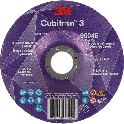 Cubitron 3 Cut-Off Wheel, 5" x 0.045", 7/8" Arbor, Type T27, Ceramic, 12250 RPM Helyx Safety & Industrial Supplies