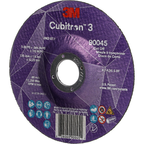 Cubitron 3 Cut-Off Wheel, 5" x 0.045", 7/8" Arbor, Type T27, Ceramic, 12250 RPM Helyx Safety & Industrial Supplies