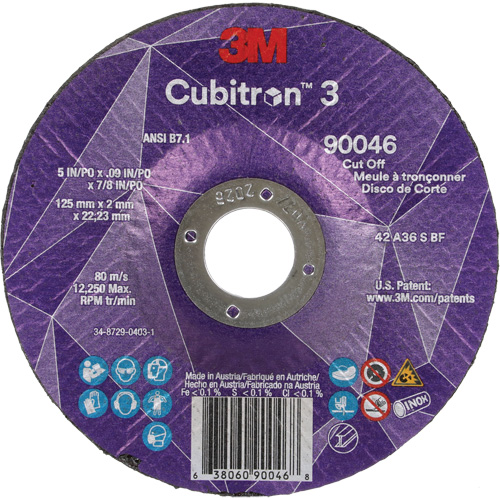 Meule &agrave; tronçonner Cubitron 3, 5" x 0,09", Arbre de 7/8", Type T27, C&eacute;ramique, 12250 Tr/min Helyx Safety & Industrial Supplies