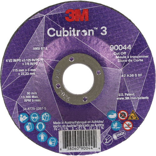Cubitron 3 Cut-Off Wheel, 4-1/2" x 1/8", 7/8" Arbor, Type T27, Ceramic, 13300 RPM Helyx Safety & Industrial Supplies