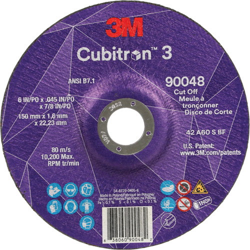 Cubitron 3 Cut-Off Wheel, 6" x 0.045", 7/8" Arbor, Type T27, Ceramic, 10200 RPM Helyx Safety & Industrial Supplies