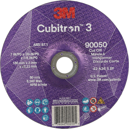 Meule &agrave; tronçonner Cubitron 3, 7" x 0,09", Arbre de 7/8", Type T27, C&eacute;ramique, 8500 Tr/min Helyx Safety & Industrial Supplies