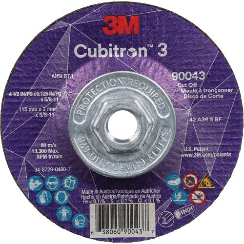 Cubitron 3 Cut-Off Wheel, 4-1/2" x 1/8", 5/8"-11 Arbor, Type T27, Ceramic, 13300 RPM Helyx Safety & Industrial Supplies
