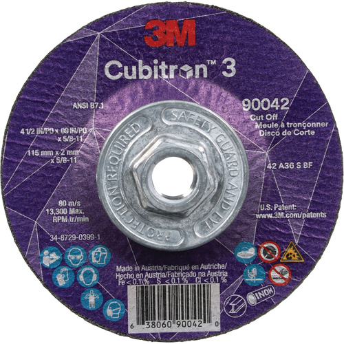 Cubitron 3 Cut-Off Wheel, 4-1/2" x 0.09", 5/8"-11 Arbor, Type T27, Ceramic, 13300 RPM Helyx Safety & Industrial Supplies