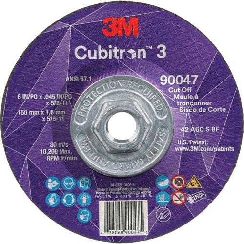 Cubitron 3 Cut-Off Wheel, 6" x 0.045", 5/8"-11 Arbor, Type T27, Ceramic, 10200 RPM Helyx Safety & Industrial Supplies
