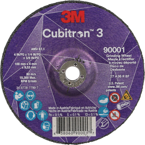 Cubitron 3 Depressed Centre Grinding Wheel, 4" x 1/4", 3/8" Arbor, Ceramic, Type T27 Helyx Safety & Industrial Supplies