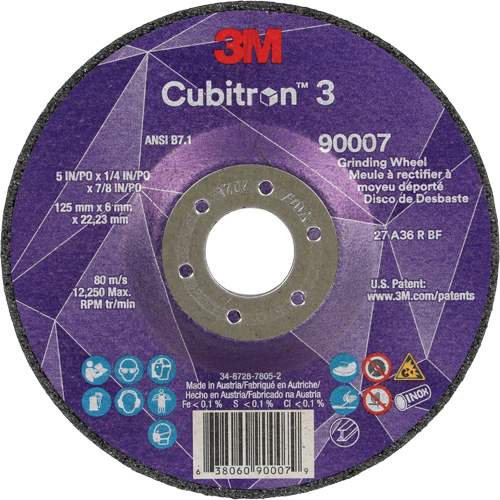 Meule a moyeu d&eacute;port&eacute; Cubitron 3, 5" x 1/4", Arbre 7/8", C&eacute;ramique, Type T27 Helyx Safety & Industrial Supplies