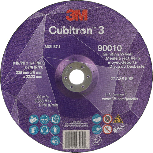 Cubitron 3 Depressed Centre Grinding Wheel, 9" x 1/4", 7/8" Arbor, Ceramic, Type T27 Helyx Safety & Industrial Supplies