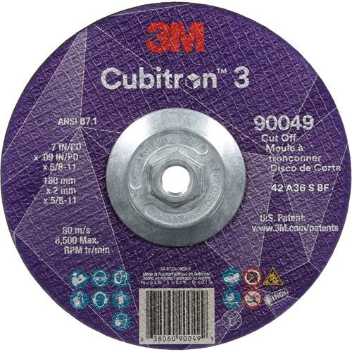 Cubitron 3 Cut-Off Wheel, 7" x 0.09", 5/8"-11 Arbor, Type T27, Ceramic, 8500 RPM Helyx Safety & Industrial Supplies