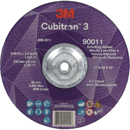 Cubitron 3 Depressed Centre Grinding Wheel, 9" x 0.25", 5/8"-11 Arbor, Ceramic, Type T27 Helyx Safety & Industrial Supplies