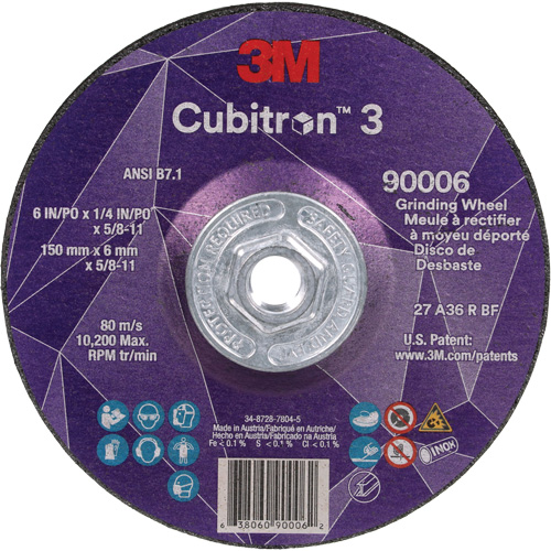 Cubitron 3 meule a moyeu d&eacute;port&eacute;, 6" x 0,25", Arbre 5/8"-11, C&eacute;ramique, Type T27 Helyx Safety & Industrial Supplies