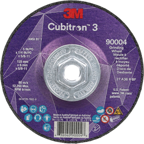 Cubitron 3 meule a moyeu d&eacute;port&eacute;, 5" x 0,25", Arbre 5/8"-11, C&eacute;ramique, Type T27 Helyx Safety & Industrial Supplies