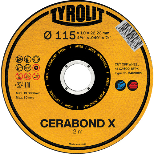 CA60Q-BFPX CERABOND X Cut-Off Wheel, 4-1/2" x 0.039", 7/8" Arbor, Type 1 Helyx Safety & Industrial Supplies