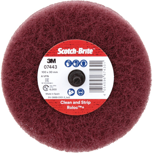 Roue de ponçage &agrave; usage g&eacute;n&eacute;ral Scotch-Brite Roloc Plus, 4" dia. Helyx Safety & Industrial Supplies