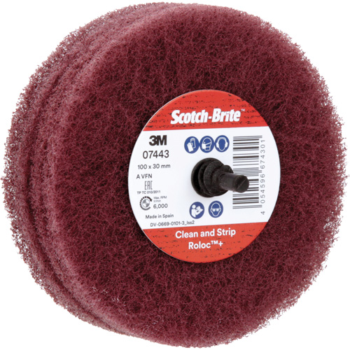 Roue de ponçage &agrave; usage g&eacute;n&eacute;ral Scotch-Brite Roloc Plus, 4" dia. Helyx Safety & Industrial Supplies