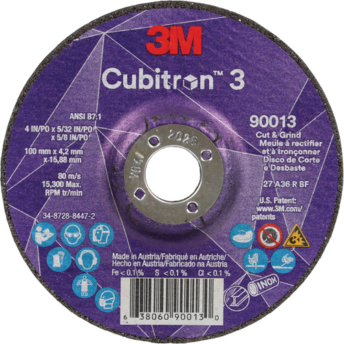 Cubitron 3 Cut & Grind Wheel, 4" x 39/250", 5/8" Arbor, Type 27, 36 Grit, Ceramic Helyx Safety & Industrial Supplies