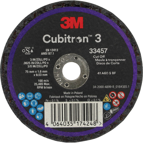 Cubitron 3 Cut-Off Wheel, 3" x 0.063", 3/8" Arbor, Ceramic Helyx Safety & Industrial Supplies