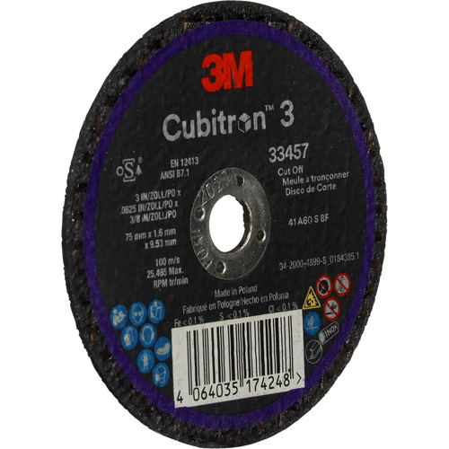 Cubitron 3 Cut-Off Wheel, 3" x 0.063", 3/8" Arbor, Ceramic Helyx Safety & Industrial Supplies