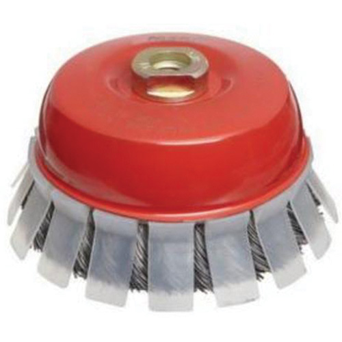Knotted Wire Cup Brush with Protective Guard, 2-3/4" Dia. x 5/8"-11 Arbor Helyx Safety & Industrial Supplies