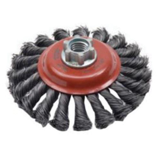 Twist Knot Saucer Cup Brush, 4" Dia., 0.02" Fill, 5/8"-11 Arbor, Steel Helyx Safety & Industrial Supplies