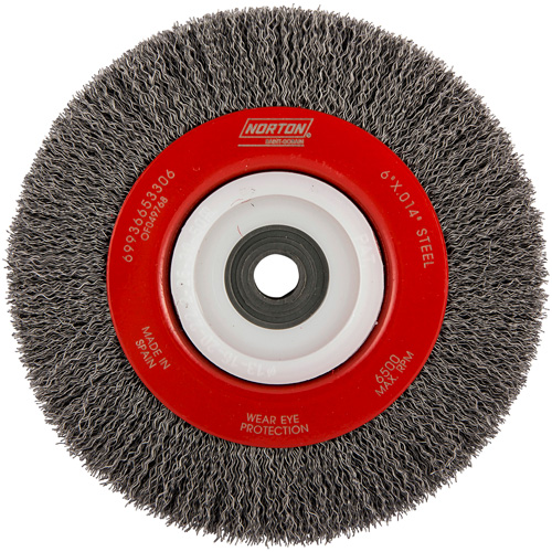 Roue d'&eacute;tabli sertie, 6" dia., Fils 0,014", Arbre 1/2"-2 Helyx Safety & Industrial Supplies
