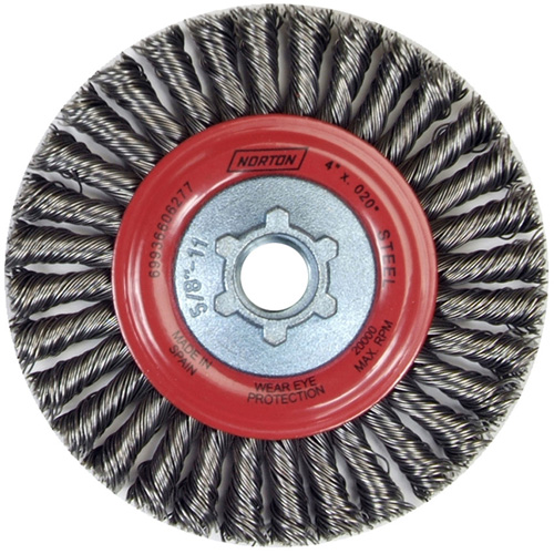 Brosse &agrave; fils nou&eacute;s pour cordons de soudure pour meuleuse angulaire, Dia. 4", Fils 0,02", Arbre 5/8"-11, Acier Helyx Safety & Industrial Supplies