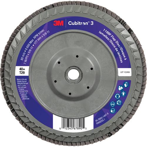 Disque &agrave; lamelles conique 1169F Cubitron 3 &agrave; changement rapide, 7" x 5/8"-11, Type T29, Grain 40+, C&eacute;ramique Helyx Safety & Industrial Supplies